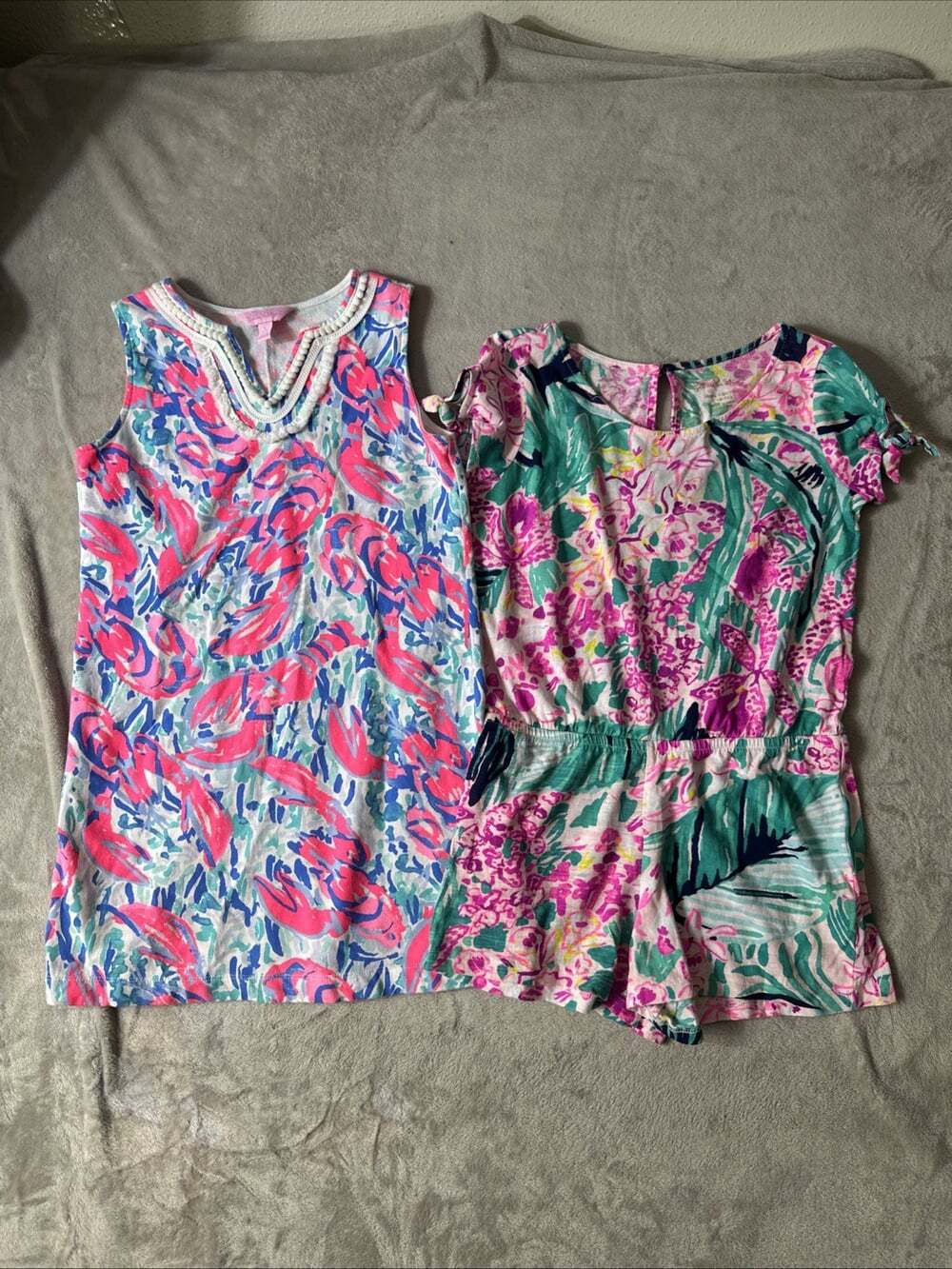 Lilly Pulitzer Girls Size L 8-10 Dress Romper Lot 2 Floral Pink Blue Green - Picture 1 of 7